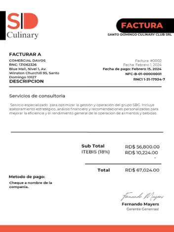 Factura de servicios de consultoría