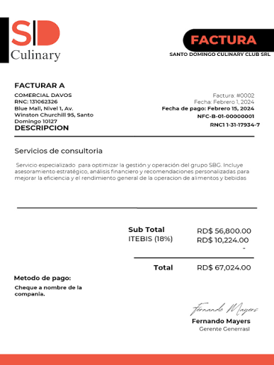 Factura de servicios de consultoría